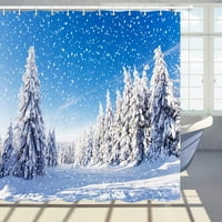 Зимна завеса за душ Коледа Зимен пейзаж със сняг борови дървета Плат зимна ваканция плат за баня завеси с куки