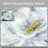 Абстрактни флорални ретро бели цветя със златно фолио живопис стена изкуство върху платно за спалня