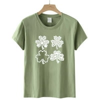 Женски кръгла шия Основен просвет, излизащи върхове за жени летни тийнейджъри с къси ръкави ризи моден ден на St. Patrick Day Tunic Green Clover Printing Fashion Tshirts Army Green XXL