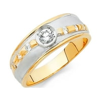 Jewels 14K бял и жълто златен пръстен Дву тонални кубични кубични цирконии CZ мъжки юбилейна сватбена лента размер 7.5