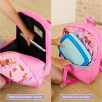 Раница за училище и пътуване в розово за момичета, Предна каишка за поставяне на Обядбо или друго оборудване, щедро външен преден джоб