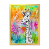 Дизайнарт 'монохромен жираф, рисуван върху ярка дъга'