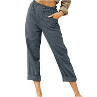 Pyju жени памучни панталони, женски плюс размер с висока талия прави панталони с твърд цвят леки уютни йога суитчъри с джобове