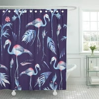 Сини акварелни тропически модели безпроблемна текстура Екзотични цветя и фламинго завеса за душ