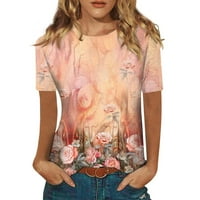 Ризи за къс ръкав за жени Сладки печат Графични тийнейджъри Блузи Небрежни плюс размер Основни върхове Пуловер