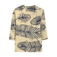 Женска модна ежедневна отпечатана кръгла шия седем точки в ръкава топ блуза в продажба s khaki