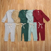 Biekopu Infant Baby Knit тоалети костюми копчета кръгла шия с дълъг ръкав ромпер отгоре еластични дълги панталони бебешки дрехи дрехи