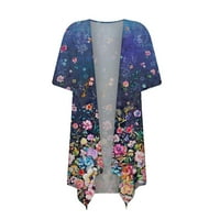 Блузи за жени облечени ежедневни жени ежедневни отпечатани жилетки с къс ръкав драпи отворени предни светлини летни високи ниски подгъвачи женски палта