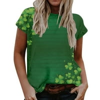 Honeeladyy Womens St. Patrick's Day Print Cound Neck Pullover върхове Небрежни тениски с къс ръкав Женски върхове Просвещение под 5 долара