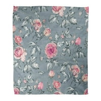 Хвърлете одеяло топло уютно щампа фланелен цветна подредба рози върху синьо сиво розово абстрактно удобно меко за диван и диван в леглото