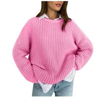 Удобни женски пуловери с дълъг ръкав Екипаж Врат Платен цветен пуловер сладък плетен пуловер тънък пуловер пуловер за жени моден пуловер розов XL