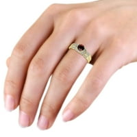 Червен гранат и диамантен годежен пръстен и сватбена лента 1. CT TW в 14K жълто злато.size 8.5