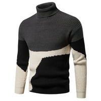 Мъжки костенурка пуловер Цвят Блок Небрежни плетени върхове Пуловер Черен размер XXL