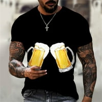 Мъжки тениски 3D бира принтен моден с къс ръкав екипаж на ежедневна риза комфорт тийпър за мъже