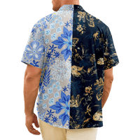 Риза Мъже Мода Цвете Печатни Блуза Къс Ръкав, Възрастни 06