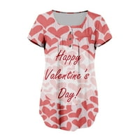 Feternal Women's Day Day's Love Love Print Тениска на яка с къс ръкав пуловер отгоре