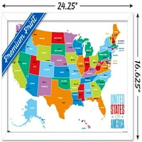 Карта - Стенски плакат на Съединените щати на Америка, 14.725 22.375 рамки