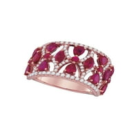 Златна звезда 18кт Розово злато Дамски круши рубин диамант мода пръстен 3-Кттт