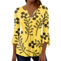 Бутон надолу риза жени печат есенни върхове Облечен звънец на звънец v Врат блузи, жълто m