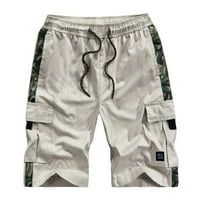 Juebong Men's Camo Stripe Cargo Shorts Outdoor Green Running Небрежна тренировка джогинг шорти с джоб с цип, голям, бежов