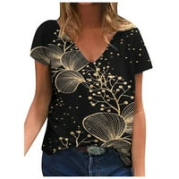 Излизане летни блузи за жени Класически в врата хлабав годни Цветя ризи отпечатани къс ръкав Сладък туника върхове Камиса