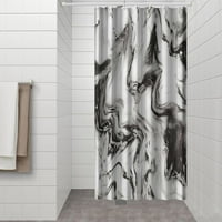 Малка сергия за душ завеса 72, тясна половина абстрактна мраморна завеса за душ за баня, черно и бяло модерна водоустойчива завеса за душ с куки
