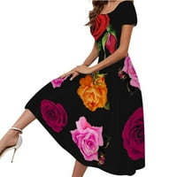 Puntoco Womens Plus Size Clearance рокли, женски рокля за къси ръкави Daily Elegant Printing Ressing