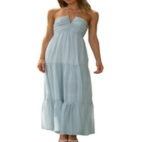 Дамски солиден цвят халтер шия рокля A-line вечерна абитуриентска рокля на туника