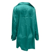 Рокля с дълъг ръкав за жени Есен Зима Мода Дамски ежедневни Плътен Пълен ръкав дълбоко в деколте рокля зелен ХС