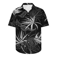 Caveitl мъжки ежедневни ризи, мъже модни ежедневни бутони Хавай печат на печат на къси ръкави Блуза Черна