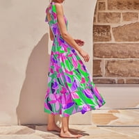 Lovskoo жени летни рокли слънчеви рокли небрежни v отпечатъци от врата без ръкави със средна дължина ръкав с размер горещо розово