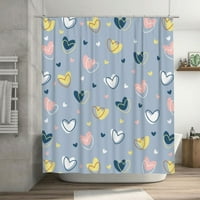 Дуже Реколта абстрактни сини сърца модел завеса за душ с куки, водоустойчиви завеси за баня за декорации за баня