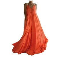 Дамски плюс рокля с размер лятна без ръкаща v Врат плаж слънчев разрез дълга рокля оранжева 6