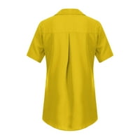 Дамски върхове химизи жени с къс ръкав ежедневни солидни тениски henley fashion yellow l
