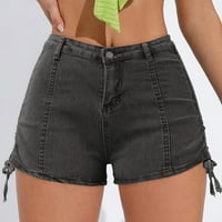 Къси панталони за жени еластични дънкови шорти с джобове дамски шорти за лятото сиво