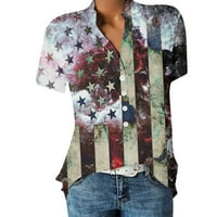 Летни горещи ризи за жените летни небрежни копчета с късо ръкав за независимост на ризата за независимост от печат с джобове