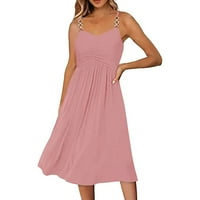 Дамски рокли халат ежедневно солидна средна дължина A-Line Sleeveless лятна рокля розово m