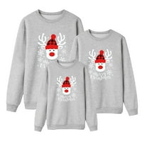 Коледен дълъг ръкав кръгла шия печат пуловер суичър блуза Коледа празник семейство съвпадение на тоалет сиво l