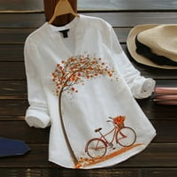 дамски дрехи дамски дрехи жени ежедневни цветя печат с дълъг ръкав v-образен блуза бутон риза топ блуза 4xl бяло