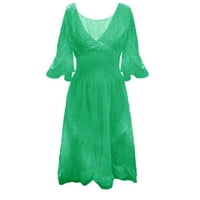 knqrhpse дамски рокли летни рокли женски удобни свободни годни приспособления с висока талия, бродирана солидна V шия рокля макси рокли за жени ежедневни зелени рокли 3xl