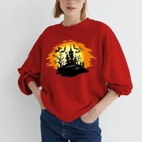Дълъг ръкав тениски за жени клирънс-Касул леки есен и зима печатни Хелоуин мода Дамски Блузи Червен Размер л