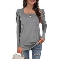 Женски ежедневни върхове с дълъг ръкав пуловер лек V Neck Slit Tunics Модна тениска за жени със солиден цвят Тройс уникален дизайн на яка Блуза