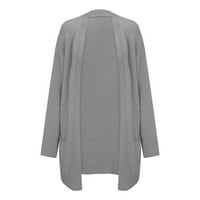 Aayomet Cardigan за жени плюс размер женски отворен преден вафлен плетен жилетка с дълъг ръкав уютни пуловери с джобове, тъмно сиво S-xxl