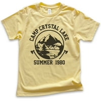 Kids Camp Crystal Lake риза, младежки деца момче тениска, забавна тениска за Хелоуин, графичен тройник на ужасите, жълто, голям