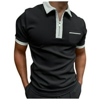 Мъжки ризи Мъжки летни джобни панели Тениска тениска мъже с цип риза тънък прилепват ежедневни къси ръкави голф върхове сиво xxl