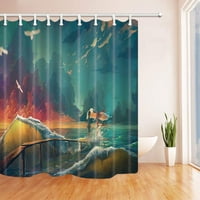 Арт картини декор акварелен момиче и момче на вълните с чайки в морска полиестерна тъкан за баня завеса за душ
