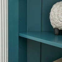 Дизайнерска група ъглов шкаф със стъклена врата, шкаф за съхранение с 2 стелажи за кухня трапезария, синьо