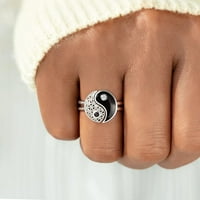 keusn на моя приятел теб и мен сребърни пръстени двойни цветни комплекти пръстени сватбена лента пръстени за жени пръстени Геометрия пръстени Размер w