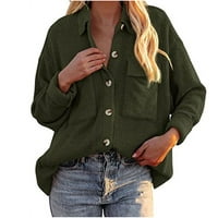 Женско яке от век от якета на релона твърд цвят дълъг ръкав Разхлабени джобове копчета върхове връхни дрехи палто от армия зелено