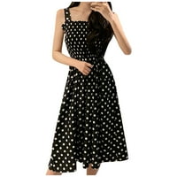 Женски рокли отпечатани квадратни деколте A-Line дължина на коляното модна безлика лятна рокля черна xl